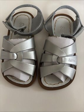 Silver Metallic Kids' Sandals with Ankle Strap